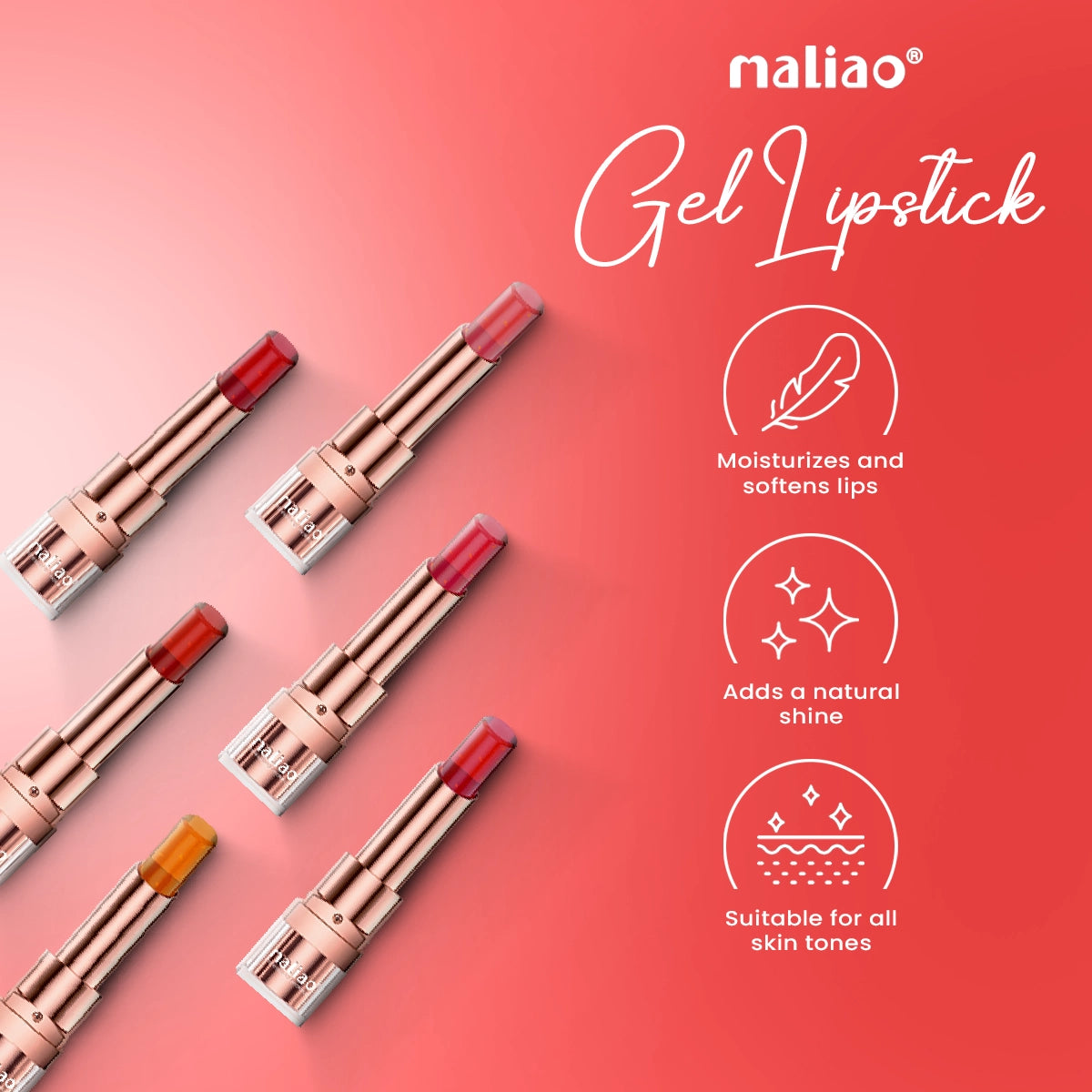 Maliao Long-Lasting Gel Lipstick Gives Subtle Color & Shine - 24-Hour Wear Lip